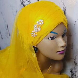 Turban de marié jaune or + son voile